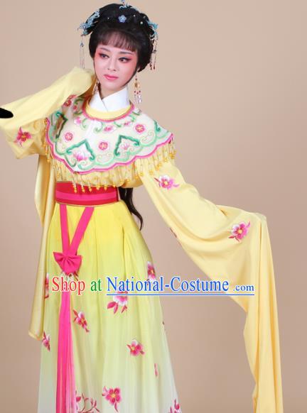 Chinese Traditional Shaoxing Opera Peri Princess Yellow Embroidered Dress Beijing Opera Hua Dan Costume for Women