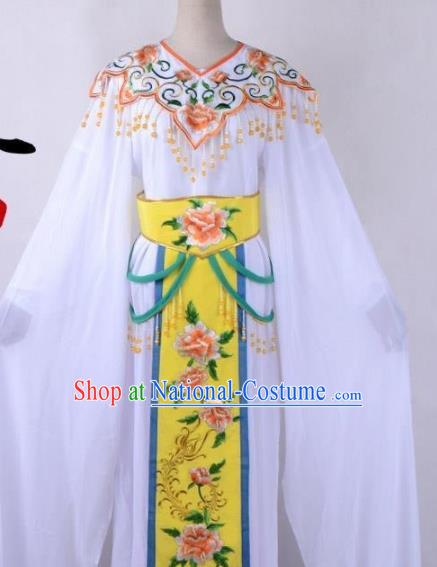 Chinese Traditional Shaoxing Opera Peri Embroidered Yellow Peony Dress Beijing Opera Hua Dan Costume for Women