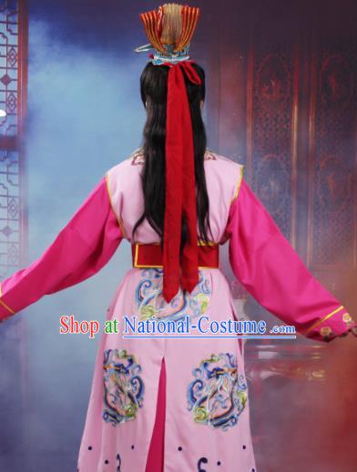 Chinese Traditional Peking Opera Crown Prince Embroidered Pink Robe Beijing Opera Niche Costume for Men