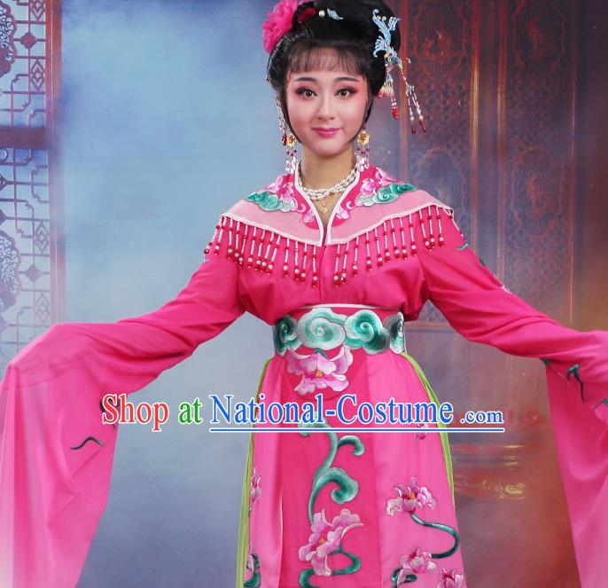 Chinese Traditional Huangmei Opera Peri Embroidered Rosy Dress Beijing Opera Hua Dan Costume for Women