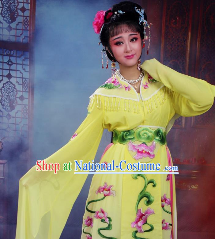 Chinese Traditional Huangmei Opera Peri Embroidered Yellow Dress Beijing Opera Hua Dan Costume for Women