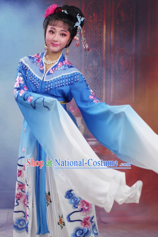 Chinese Traditional Huangmei Opera Peri Embroidered Royalblue Dress Beijing Opera Hua Dan Costume for Women