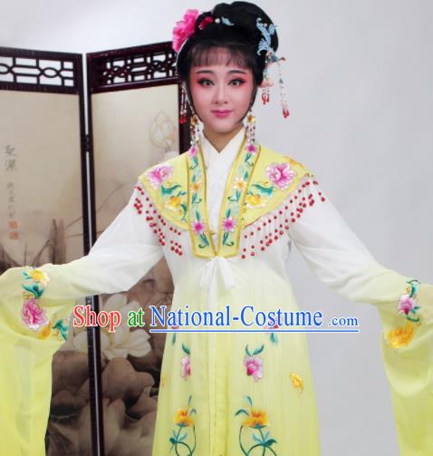 Chinese Traditional Huangmei Opera Embroidered Yellow Dress Beijing Opera Hua Dan Costume for Women