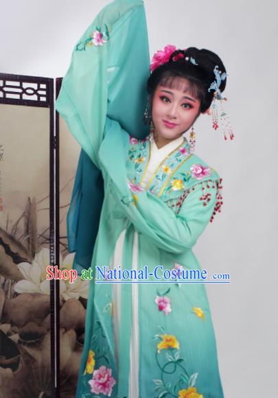 Chinese Traditional Huangmei Opera Embroidered Deep Green Dress Beijing Opera Hua Dan Costume for Women