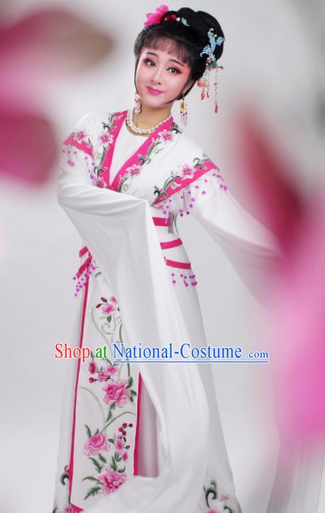 Chinese Traditional Huangmei Opera Embroidered Rosy Peony Dress Beijing Opera Hua Dan Costume for Women