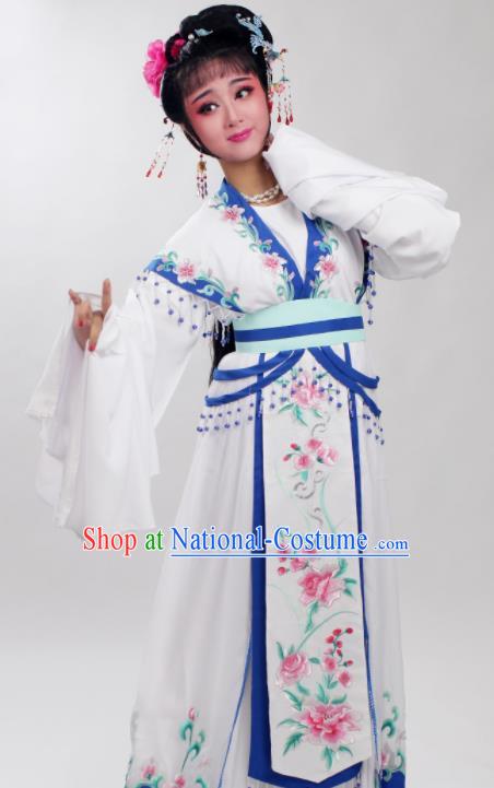 Chinese Traditional Huangmei Opera Embroidered Blue Peony Dress Beijing Opera Hua Dan Costume for Women