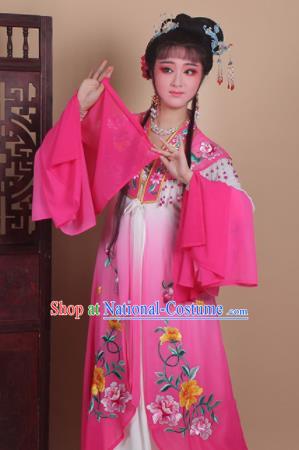 Chinese Traditional Huangmei Opera Actress Embroidered Rosy Dress Beijing Opera Hua Dan Costume for Women