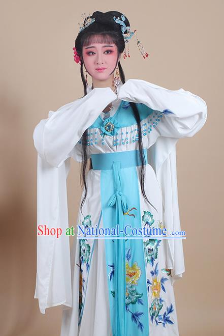 Chinese Traditional Shaoxing Opera Nobility Lady Embroidered Blue Dress Beijing Opera Hua Dan Costume for Women