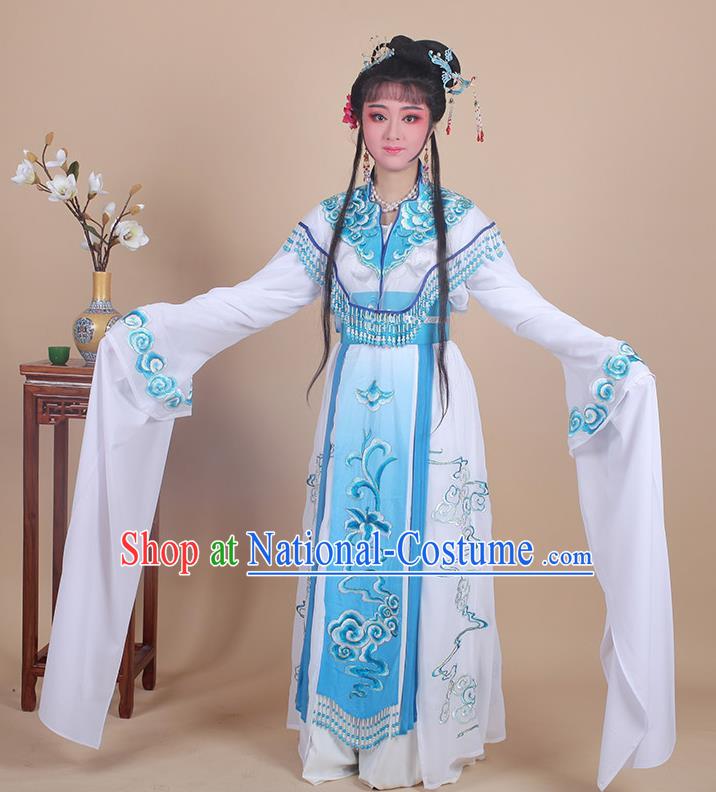 Chinese Traditional Shaoxing Opera Peri Embroidered Blue Dress Beijing Opera Princess Hua Dan Costume for Women