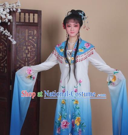 Chinese Traditional Huangmei Opera Actress Embroidered Blue Dress Beijing Opera Hua Dan Costume for Women