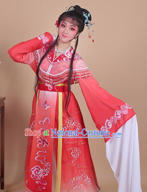 Chinese Traditional Shaoxing Opera Peri Embroidered Red Dress Beijing Opera Princess Hua Dan Costume for Women