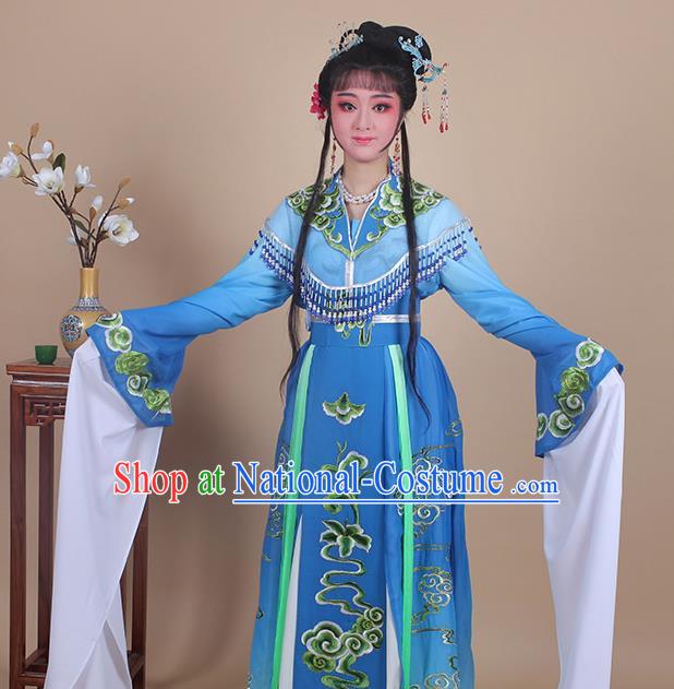 Chinese Traditional Shaoxing Opera Peri Embroidered Royalblue Dress Beijing Opera Princess Hua Dan Costume for Women