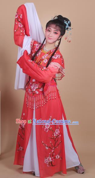 Chinese Traditional Shaoxing Opera Embroidered Plum Blossom Red Dress Beijing Opera Princess Hua Dan Costume for Women