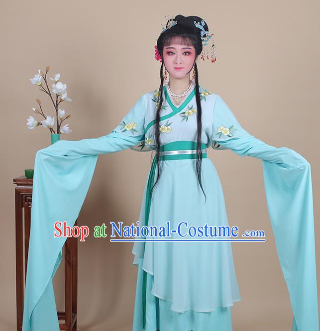 Chinese Traditional Shaoxing Opera Maidservants Embroidered Green Dress Beijing Opera Young Lady Hua Dan Costume for Women