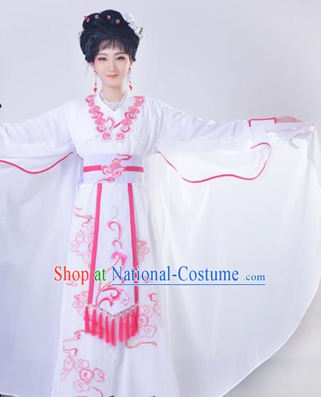 Chinese Traditional Shaoxing Opera Swordswoman Embroidered White Dress Beijing Opera Princess Hua Dan Costume for Women