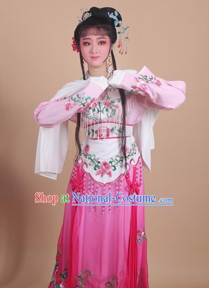 Chinese Traditional Huangmei Opera Nobility Lady Embroidered Rosy Dress Beijing Opera Hua Dan Costume for Women