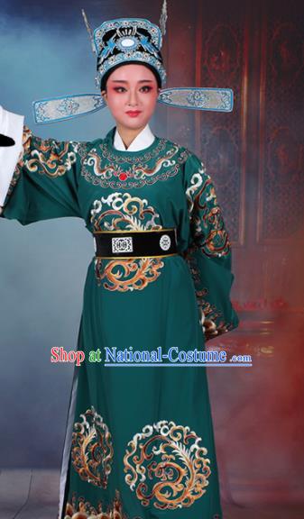 Chinese Traditional Peking Opera Number One Scholar Green Embroidered Robe Beijing Opera Niche Costume for Men