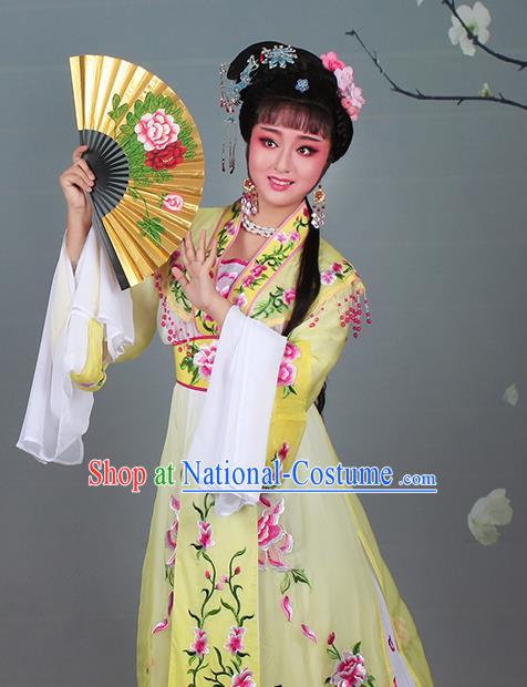 Chinese Traditional Shaoxing Opera Hua Dan Embroidered Yellow Dress Beijing Opera Nobility Lady Costume for Women