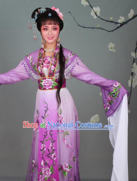 Chinese Traditional Shaoxing Opera Hua Dan Embroidered Purple Dress Beijing Opera Nobility Lady Costume for Women