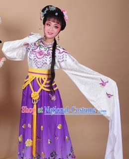 Chinese Traditional Shaoxing Opera Zhu Yingtai Purple Dress Beijing Opera Hua Dan Embroidered Costume for Women