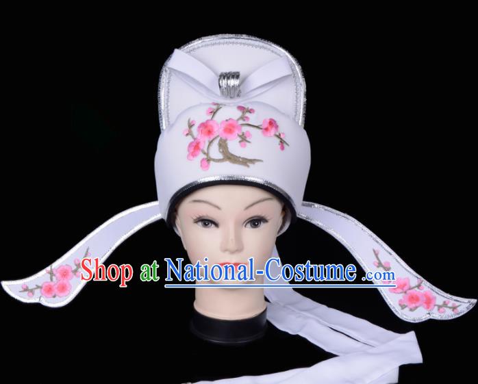 Chinese Traditional Beijing Opera Gifted Scholar Headwear Peking Opera Niche White Hat for Men