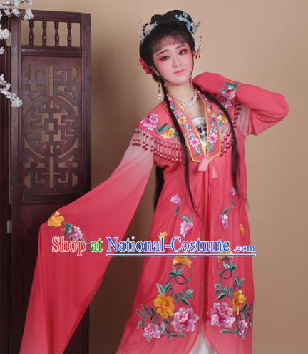 Chinese Traditional Huangmei Opera Actress Embroidered Rosy Dress Beijing Opera Hua Dan Costume for Women