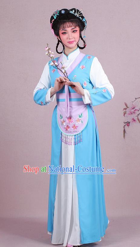 Chinese Traditional Shaoxing Opera Maidservants Embroidered Blue Dress Beijing Opera Young Lady Costume for Women