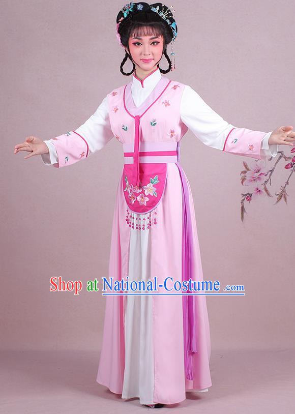 Chinese Traditional Shaoxing Opera Maidservants Embroidered Pink Dress Beijing Opera Young Lady Costume for Women