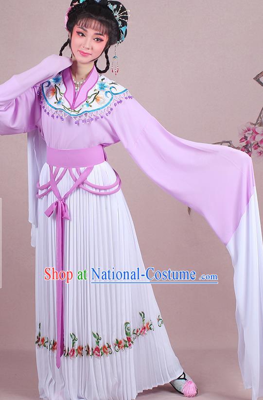 Chinese Traditional Shaoxing Opera Young Lady Embroidered Purple Dress Beijing Opera Maidservants Costume for Women