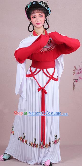 Chinese Traditional Shaoxing Opera Young Lady Embroidered Red Dress Beijing Opera Maidservants Costume for Women