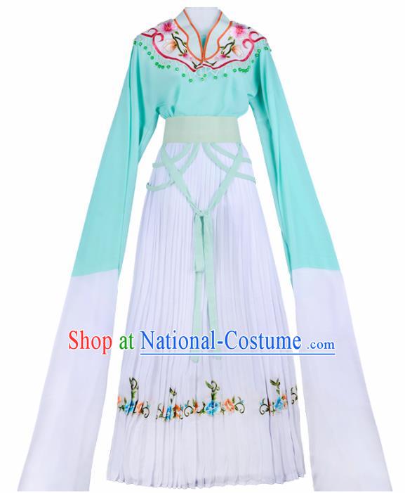 Chinese Traditional Shaoxing Opera Young Lady Embroidered Green Dress Beijing Opera Maidservants Costume for Women