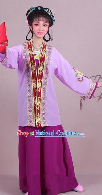 Chinese Traditional Shaoxing Opera Dowager Embroidered Purple Dress Beijing Opera Maidservants Costume for Women