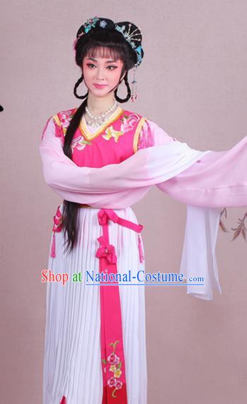 Chinese Traditional Shaoxing Opera Servant Girl Embroidered Rosy Dress Beijing Opera Maidservants Costume for Women