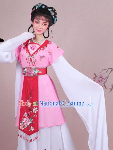 Chinese Traditional Shaoxing Opera Court Maid Embroidered Pink Dress Beijing Opera Maidservants Costume for Women