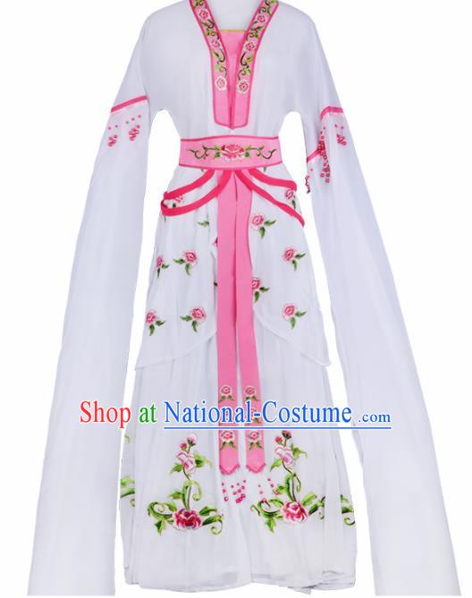 Chinese Traditional Shaoxing Opera Court Maid Embroidered White Dress Beijing Opera Maidservants Costume for Women