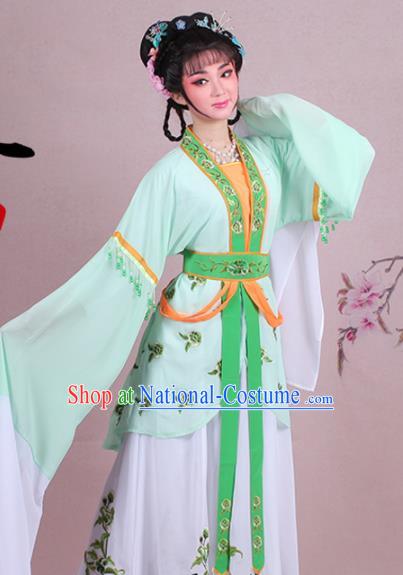 Chinese Traditional Shaoxing Opera Court Maid Embroidered Green Dress Beijing Opera Maidservants Costume for Women