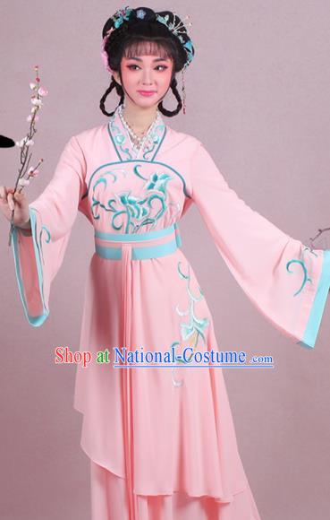 Chinese Traditional Shaoxing Opera Village Girl Embroidered Pink Dress Beijing Opera Maidservants Costume for Women