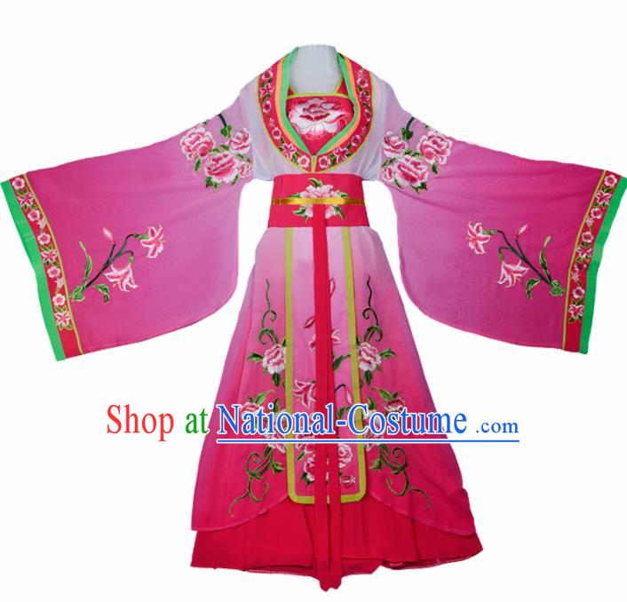 Chinese Traditional Shaoxing Opera Palace Lady Embroidered Rosy Dress Beijing Opera Princess Costume for Women