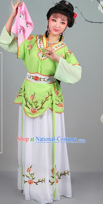 Chinese Traditional Shaoxing Opera Hua Dan Embroidered Green Dress Beijing Opera Village Girl Costume for Women