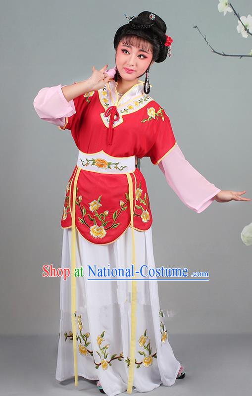 Chinese Traditional Shaoxing Opera Hua Dan Embroidered Red Dress Beijing Opera Village Girl Costume for Women