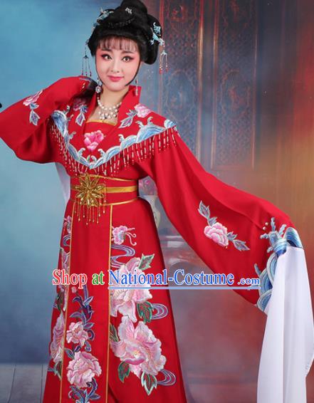 Chinese Traditional Shaoxing Opera Hua Dan Embroidered Red Dress Beijing Opera Palace Queen Costume for Women