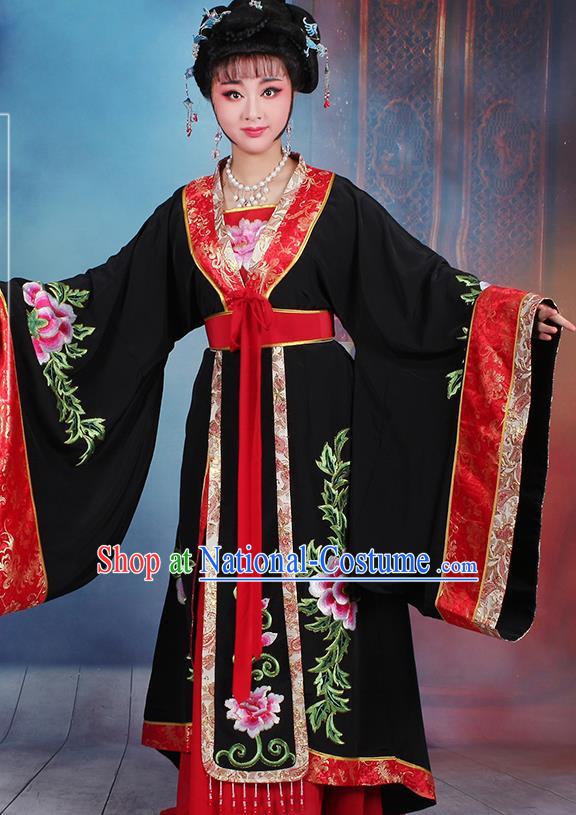 Chinese Traditional Shaoxing Opera Old Women Embroidered Black Dress Beijing Opera Palace Queen Costume for Women