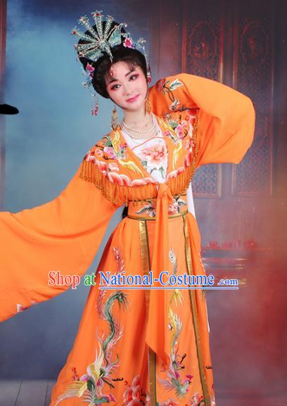 Chinese Traditional Shaoxing Opera Princess Peri Embroidered Orange Dress Beijing Opera Hua Dan Costume for Women