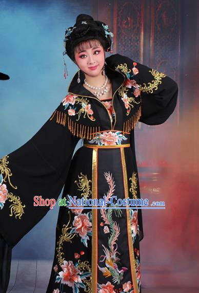 Chinese Traditional Shaoxing Opera Empress Embroidered Black Dress Beijing Opera Palace Queen Costume for Women