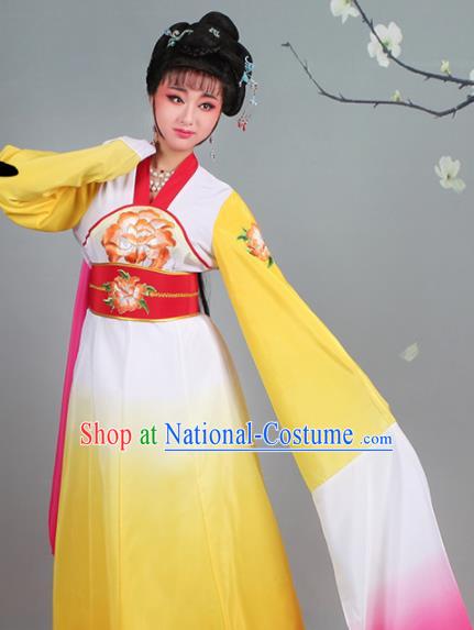 Chinese Traditional Shaoxing Opera Palace Lady Embroidered Yellow Dress Beijing Opera Court Maid Costume for Women