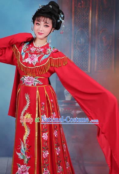 Chinese Traditional Shaoxing Opera Court Princess Embroidered Red Dress Beijing Opera Hua Dan Costume for Women