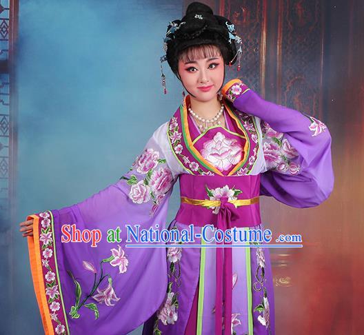 Chinese Traditional Shaoxing Opera Imperial Consort Embroidered Purple Dress Beijing Opera Hua Dan Costume for Women