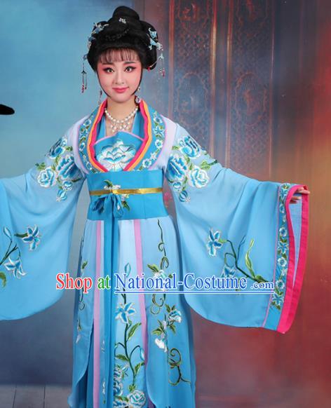 Chinese Traditional Shaoxing Opera Imperial Consort Embroidered Blue Dress Beijing Opera Hua Dan Costume for Women