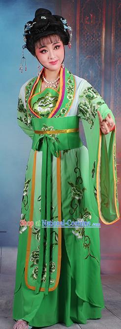 Chinese Traditional Shaoxing Opera Imperial Consort Embroidered Green Dress Beijing Opera Hua Dan Costume for Women