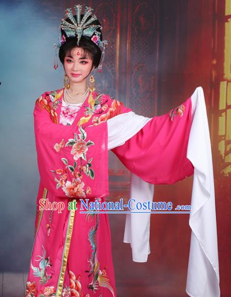 Chinese Traditional Shaoxing Opera Princess Peri Embroidered Rosy Dress Beijing Opera Hua Dan Costume for Women